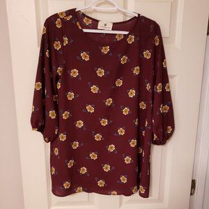 NWOT Betsey's Boutique Shop Maroon Floral Blouse